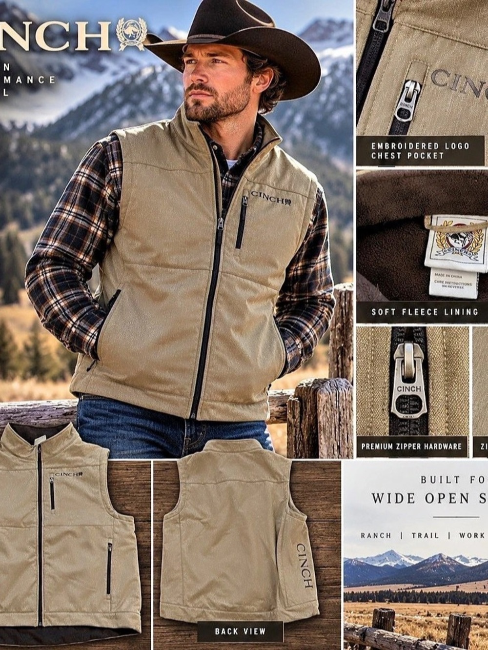 Cinch Men's Tan Conceal Carry Bonded Vest Brown XXL